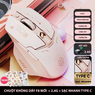 Chuột không dây pin sạc TEKKIN INPHIC F8 trà sữa cute gaming silent chống ồn