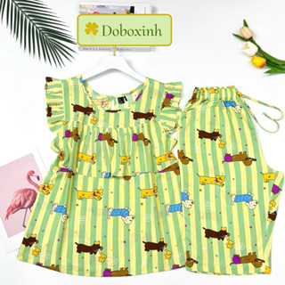 Đồ Tole Nữ, Bộ Lanh Mặc Nhà Quần Lửng Áo Cánh Tiên Bèo Ngực VNXK 40-68kg doboxinh