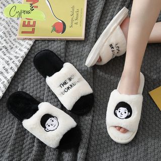 Dép Quai Ngang Hình Cô Bé Cậu Bé Dành Cho Nam Nữ - Dép Lông Mang Trong Nhà Ấm Chân Chống Trơn Trượt - D40