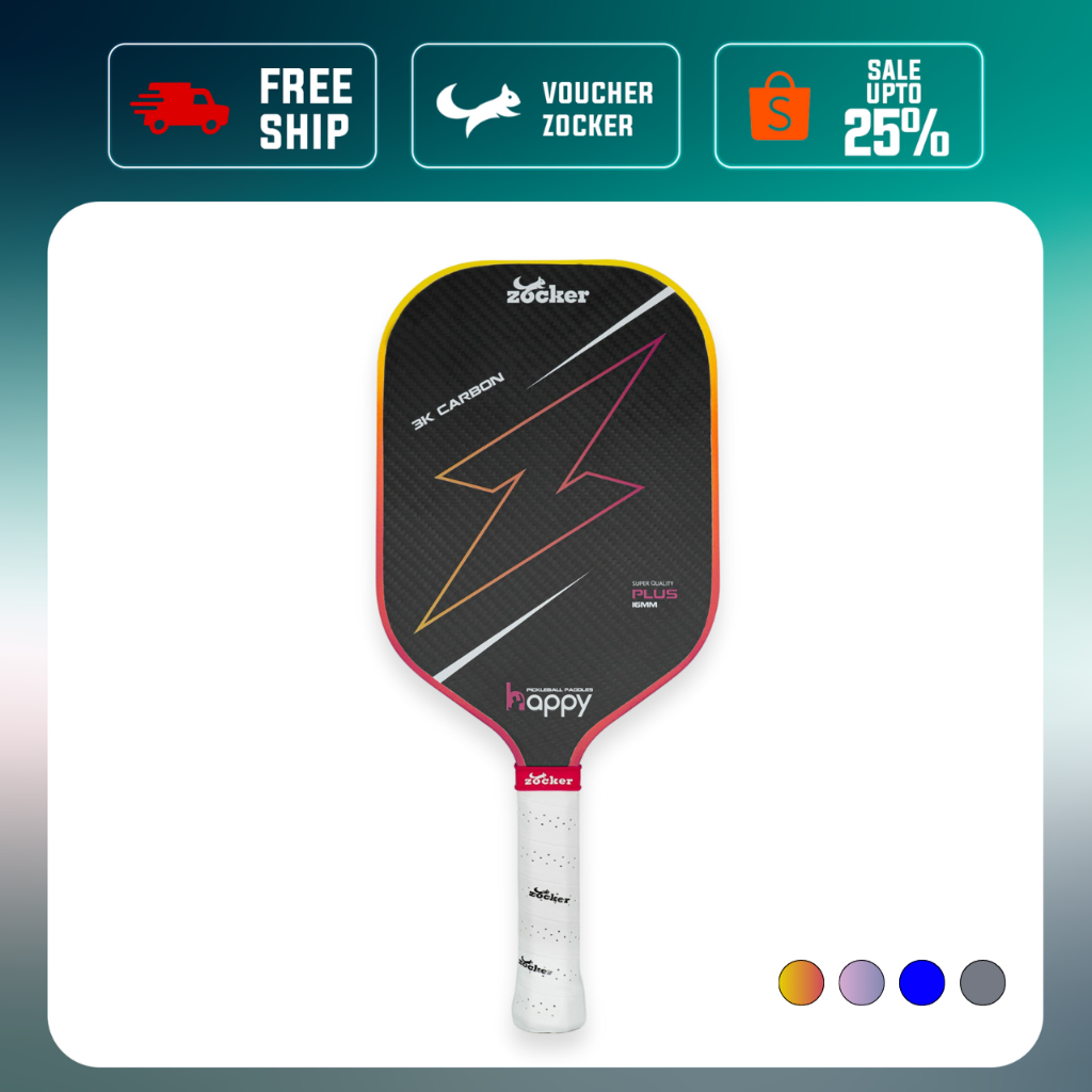 Vợt Pickleball Zocker HP02 Plus - Không Viền, Bề Mặt Carbon 3K (Tặng 1 cuốn cán + 1 bóng thi đấu)