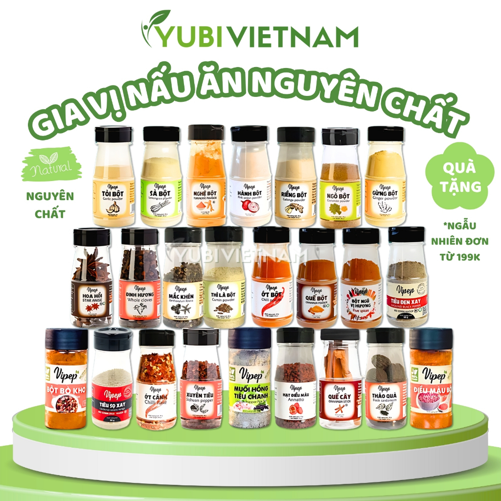 Bột Gia Vị Vipep gia vị nấu ăn hành bột, tỏi bột, ngũ vị hương, sả, nghệ YUBIVIETNAM