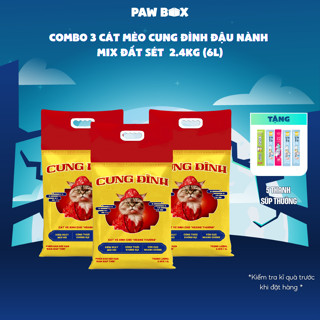 COMBO 3 Túi Cát mèo Cung Đình đậu nành mix đất sét cho mèo xả toilet 2.4kg (6L)