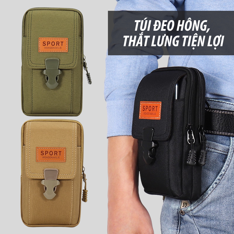 Túi Đeo Hông Nam Vải Canvas Bền Đẹp, Túi Đeo Thắt Lưng Đựng Điện Thoại & Phụ Kiện Tiện Lợi