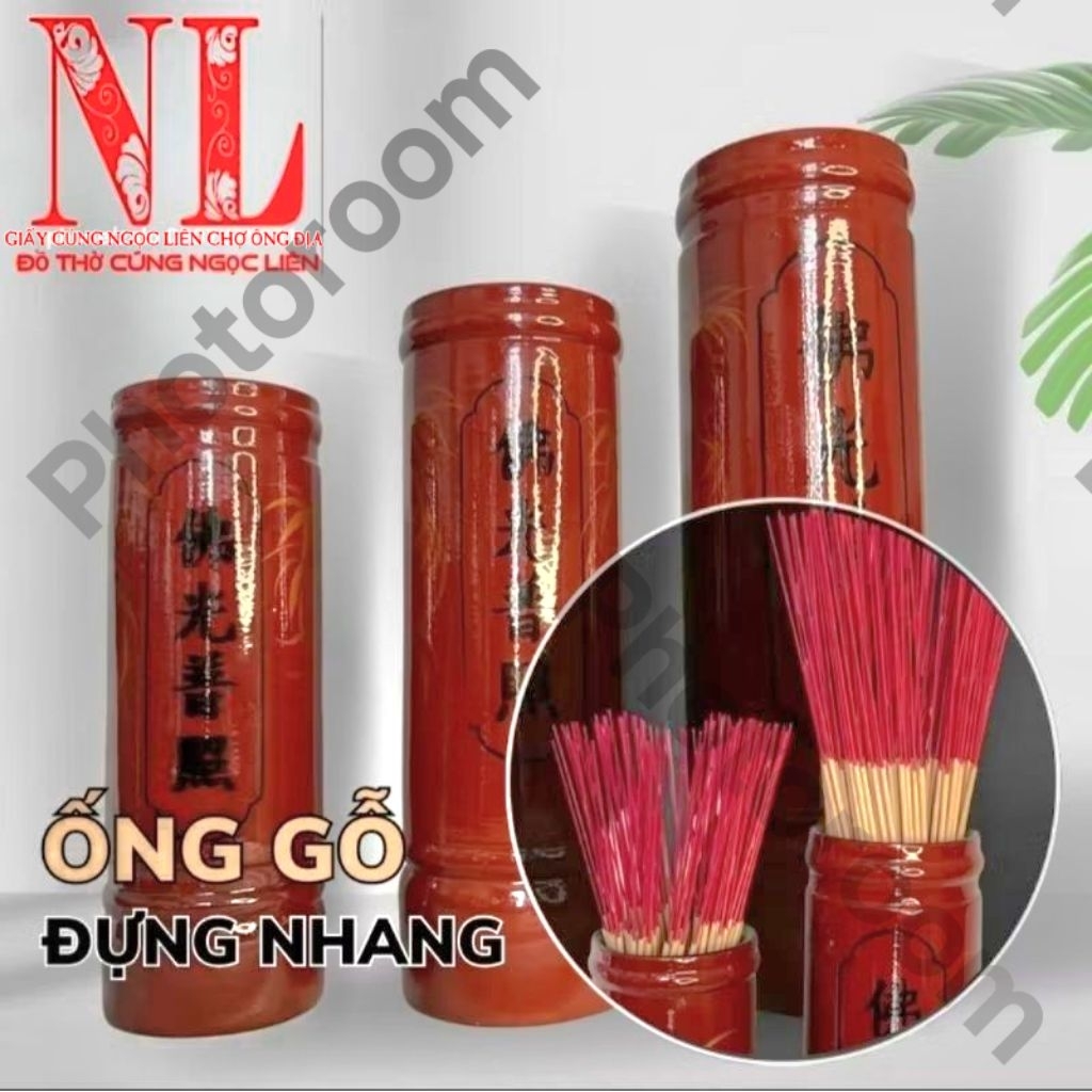 Ống đựng nhang gỗ vẽ tre Việt Nam