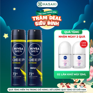 Combo 2 Xịt Ngăn Mùi Nivea Men Than Hoạt Tính Hương Năng Động 150ml Deep Extreme 72H Hasaki