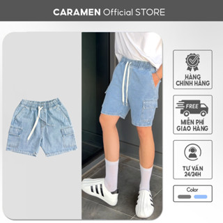 Quần Short Jean Nam Nữ CARAMEN Quần Đùi Bò Lửng Nam Túi Hộp, Lưng Thun, Form Rộng