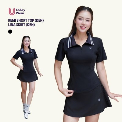 Set bộ đồ thể thao nữ áo Remi mix chân váy Lina Skirt đen Today U Wear tôn dáng thoải mái