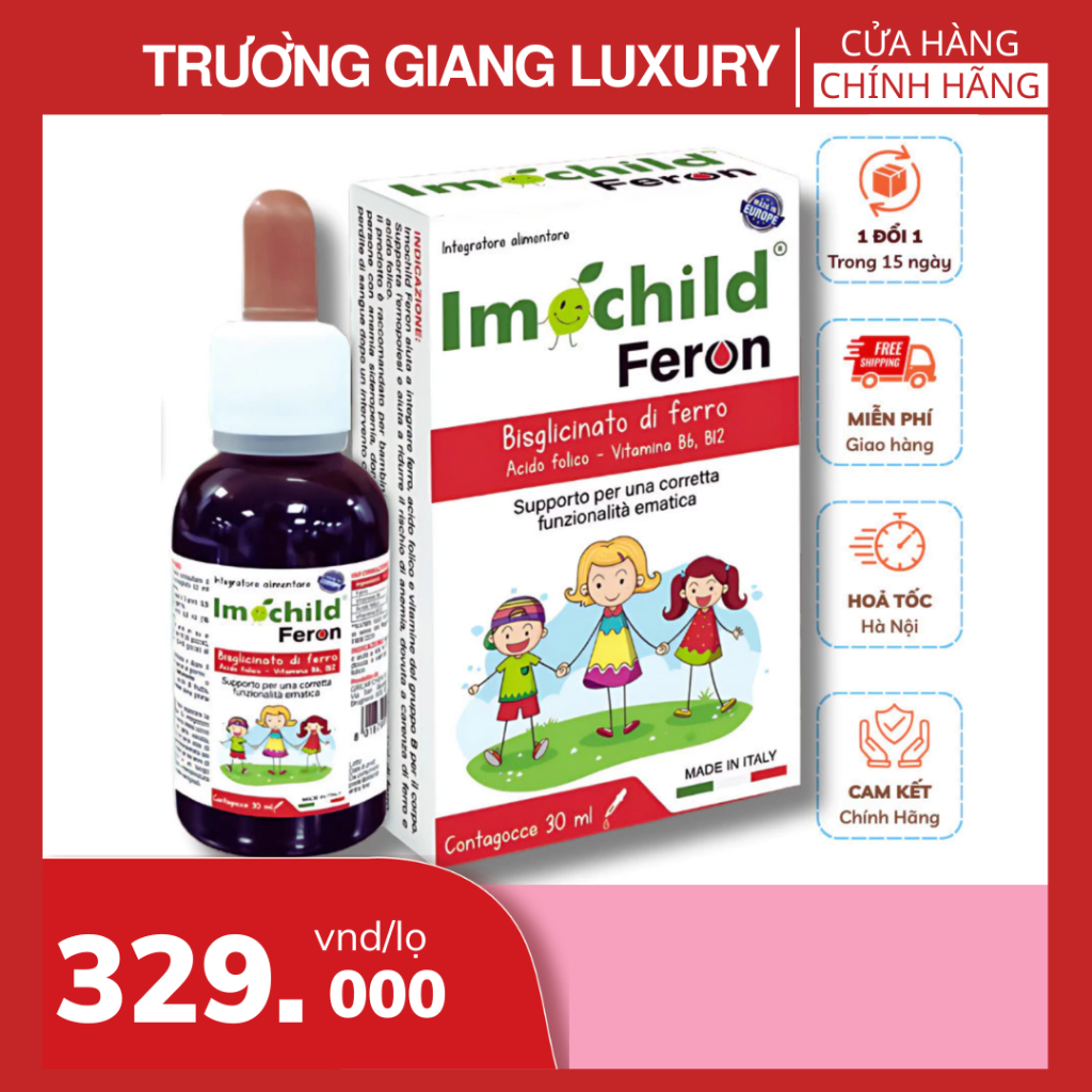 Imochild Feron sắt hữu cơ cho bé bisglycinate 30ml bổ sung vitamin B6, B12 & acid folic 30ml