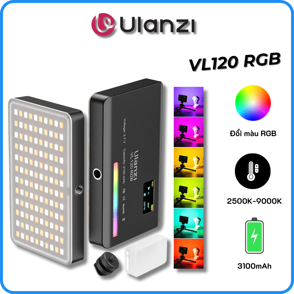 Ulanzi VL120 RGB - Đèn LED Đổi Màu Trợ Sáng Chụp Hình, Quay Phim, Pin 3100mAh - Bảo Hành 12 Tháng