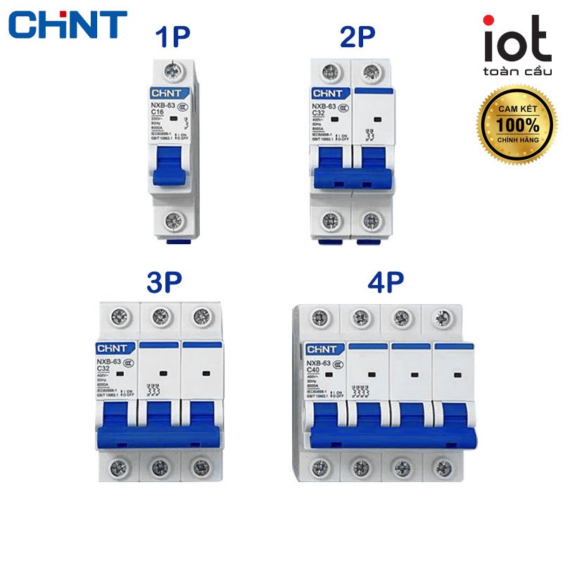 Cầu dao Aptomat, CB an toàn Chint MCB NXB-63 1,2,3,4 pha từ 10A - 63A