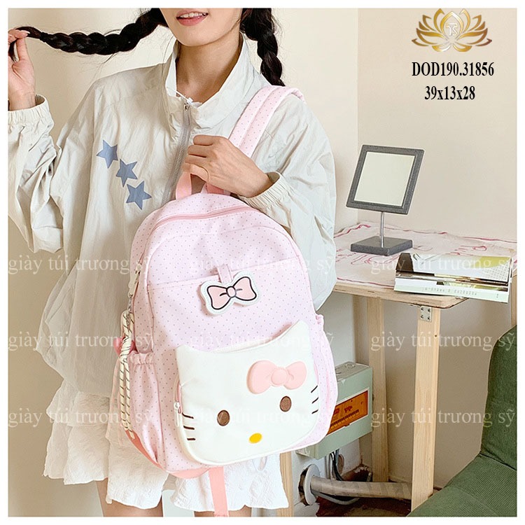 Balo nữ dễ thương Hello Kitty hồng pastel | Balo nữ đi học sinh viên, chống thấm nước, thời trang