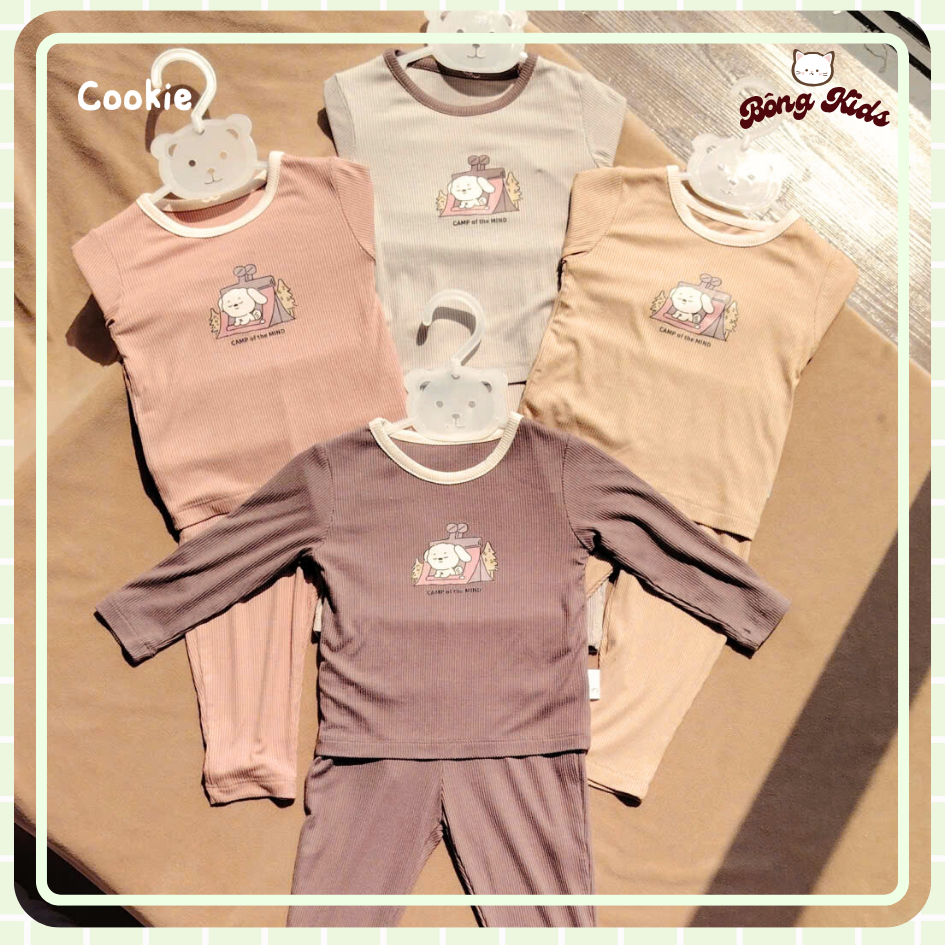 Bộ Dài Tay Cổ Tròn In Hình  Cookie Cho Bé Từ 6 Tháng Đến 5 Tuổi Chất Cotton Tăm Lạnh