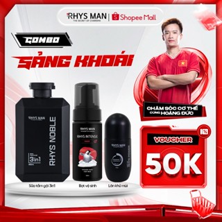 Combo Sảng Khoái - Sữa tắm gội nam 3in1 Rhys Noble 350ml & Lăn khử mùi 50ml & Bọt vệ sinh Rhys Man