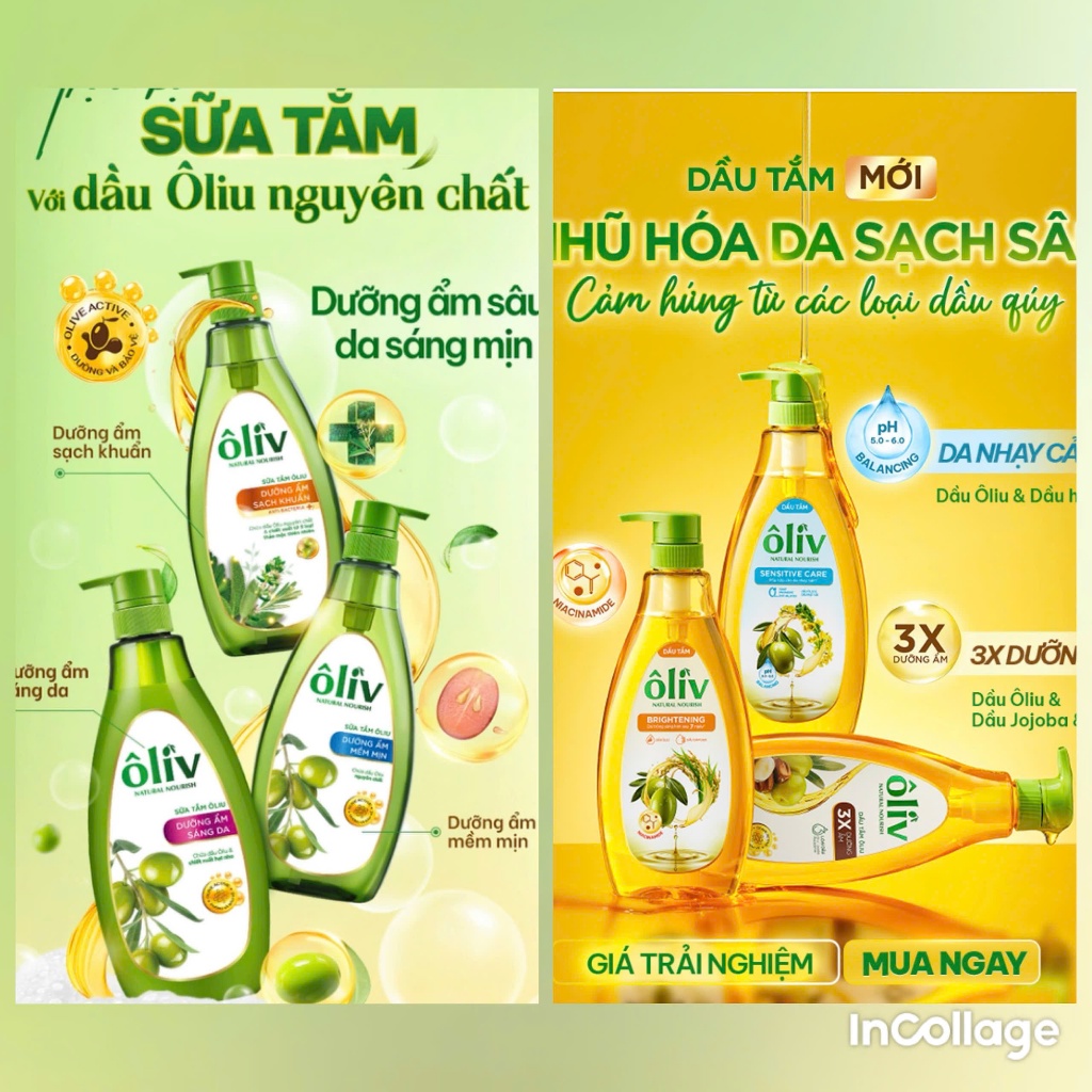 DẦU TẮM - SỮA TẮM ÔLIV SÁNG DA VÀ MỀM MỊN 650ML