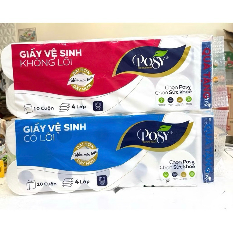 ( Tặng Giấy Rút ) Giấy vệ sinh cao cấp Posy 10 cuộn 4 Lớp