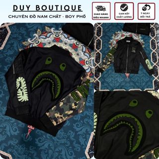  Áo Khoác Nam Trần Bông Thêu Hình Cá Mập Lưng Cực Chất - Áo Khoác Nam Trần Bông Thêu Tay Cao Cấp 