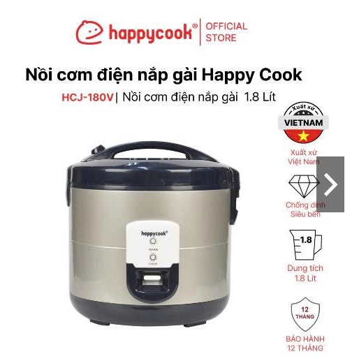 ( HỎA TỐC) Nồi cơm điện nắp gài 1.8Lít HAPPYCOOK, HCJ-180V
