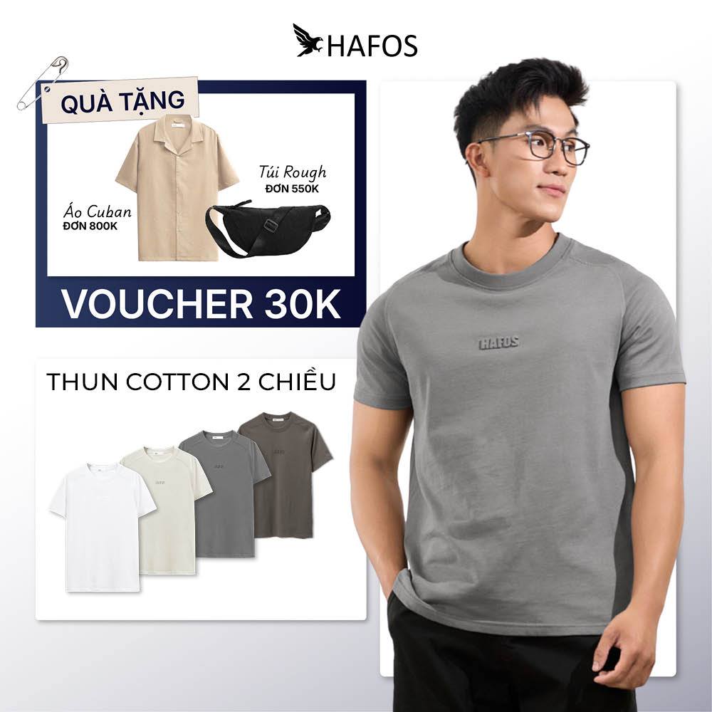 Áo thun nam HAFOS ROOKEE cổ tròn 8 Màu Tay Raglan Co Giãn, đứng phom. Áo phông trơn chữ in nổi, dễ phối, mặc hằng ngày