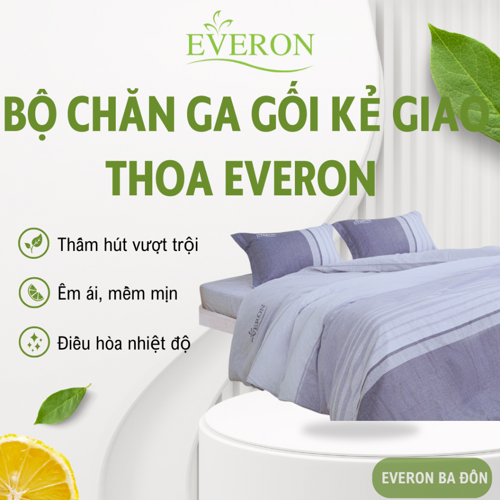 Bộ Chăn Ga Gối Everon “Sợi Giao Thoa” EPM25039 – Vải Modal Cao Cấp Mềm Mịn, Thoáng Mát, Họa Tiết Tin