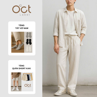 Quần dài linen nam cao cấp ống suông, lưng thun co giãn - OCT LABEL