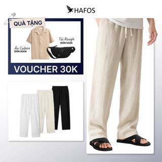 Quần dài chất vải LINEN HAFOS, quần lưng chun thoải mái, ống suông, Quần linen chất liệu thoáng mát form Straight