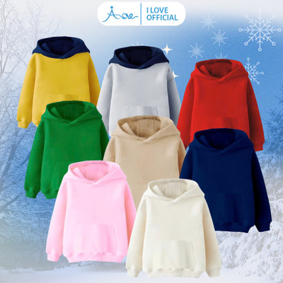 [MỚI] Áo hoodie Phối Túi MẪU TRƠN cho bé AORE, Áo nỉ da cá dài tay có mũ chất mềm mịn cho bé trai, bé gái từ 10-35kg