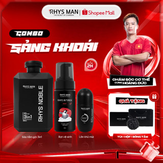 Combo Sảng Khoái - Sữa tắm gội nam 3in1 Rhys Noble 350ml & Lăn khử mùi 50ml & Bọt vệ sinh Rhys Man