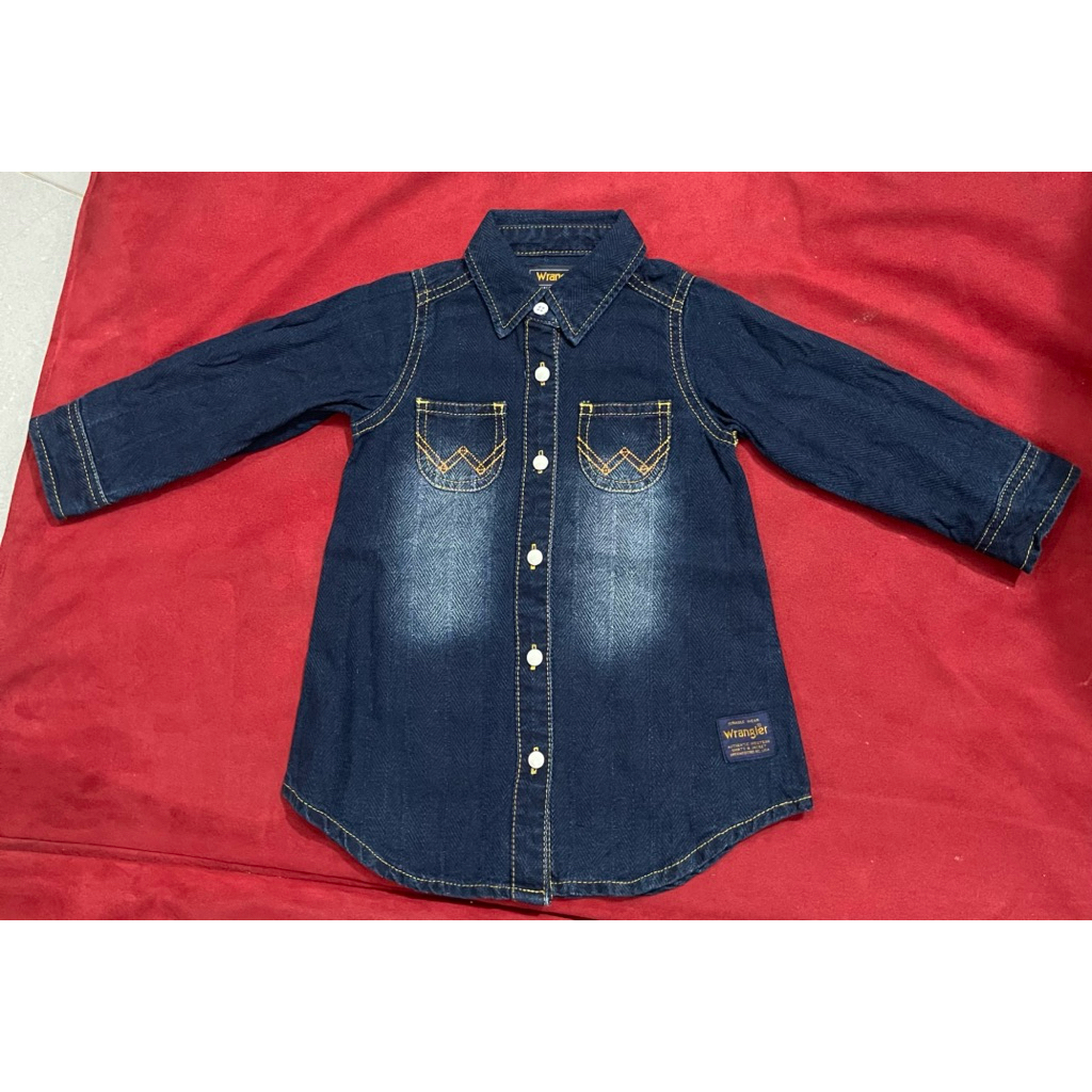 [Auth 90%] Đầm jean sơ mi dài tay bé gái Wrangler Mỹ size 80 (≤11kg, dài 50cm) phong cách cá tính dễ
