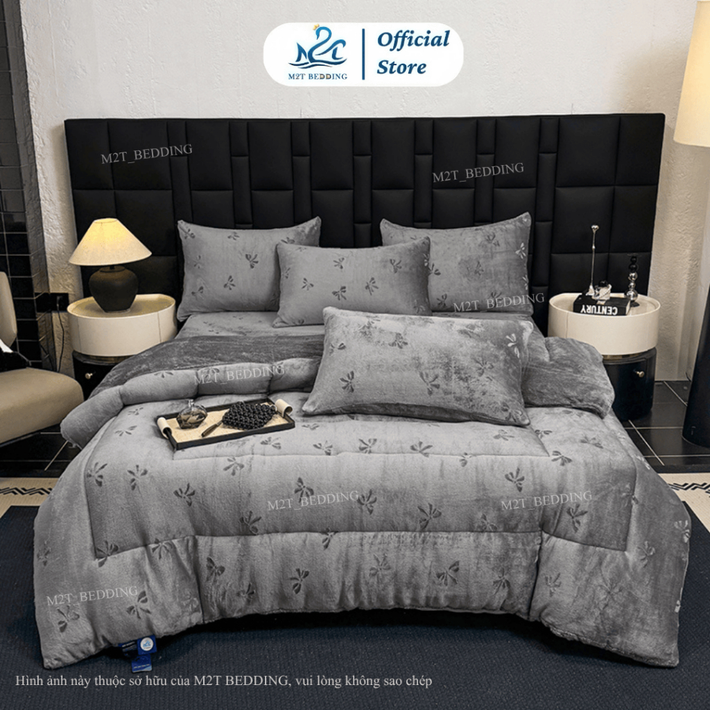 Chăn lông thỏ cao cấp M2T BEDDING họa tiết nơ sang trọng quý phái cân nặng 4kg kích thước 2mx2m2