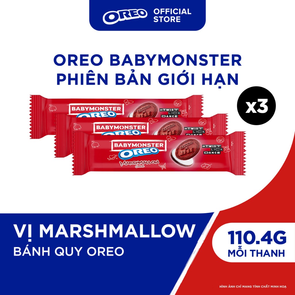 Combo 3 Hộp Bánh Quy OREO BABYMONSTER Đỏ Kem Vị Marshmallow 110.4g