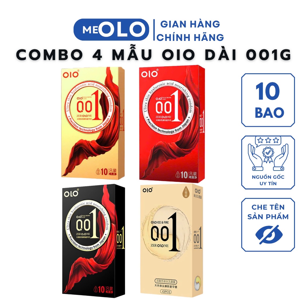 [COMBO 4 HỘP 40 CÁI] Bao cao su cao cấp OiO kéo dài thời gian, siêu mỏng 001 ,gân gai, truyền nhiệt