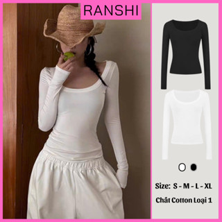   COTTON LOẠI 1  Áo Thun Dài Tay Cổ Vuông Rộng Slay Tôn V1 RANSHI Ôm Sát Body Cho Nữ Chất Cotton Zip Mịn Mát - RA337 