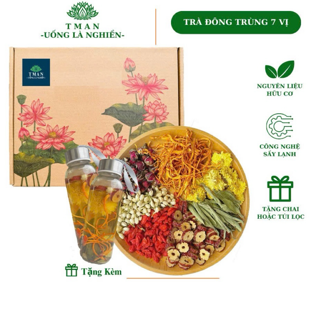 Trà đông trùng 7 vị thảo mộc ( Hộp 30 + Quà Tặng Kèm) Đẹp da, dễ ngủ, thanh lọc