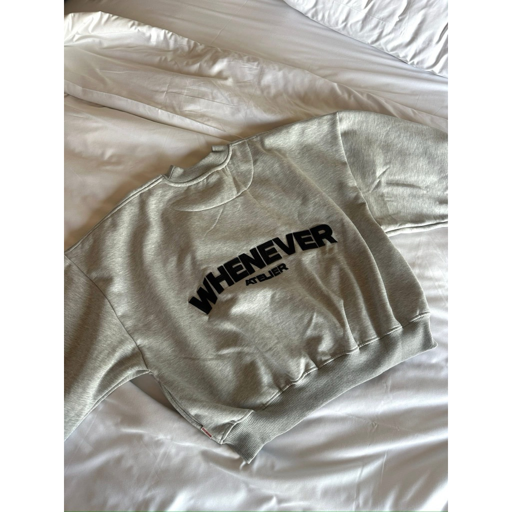  Áo Sweater WHENEVER Basic Thêu Mút Trước Và Sau Ba Màu Xám   đen   Xanh Navy  Chính Hãng tặng túi vải Whenever  