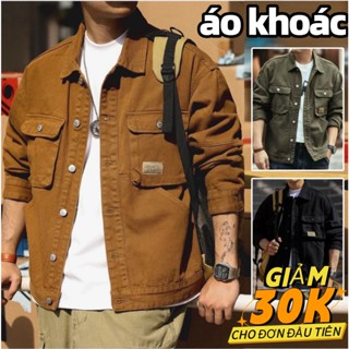  BUKIE áo khoác jean nam áo khoác nam boy phố  dày dặn form rộng nắp túi  phong cách retro cao cấp 