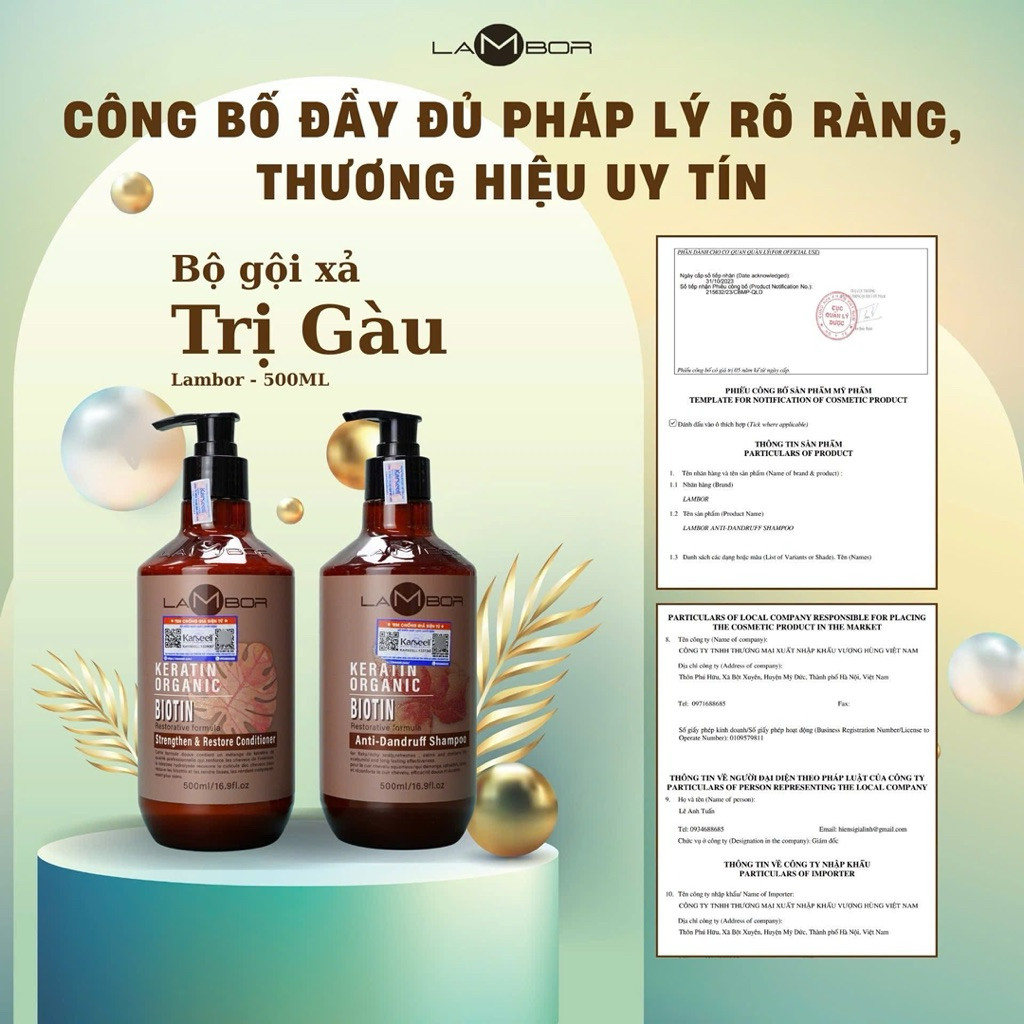 Gội xả LamBor Keratin organic Biotin