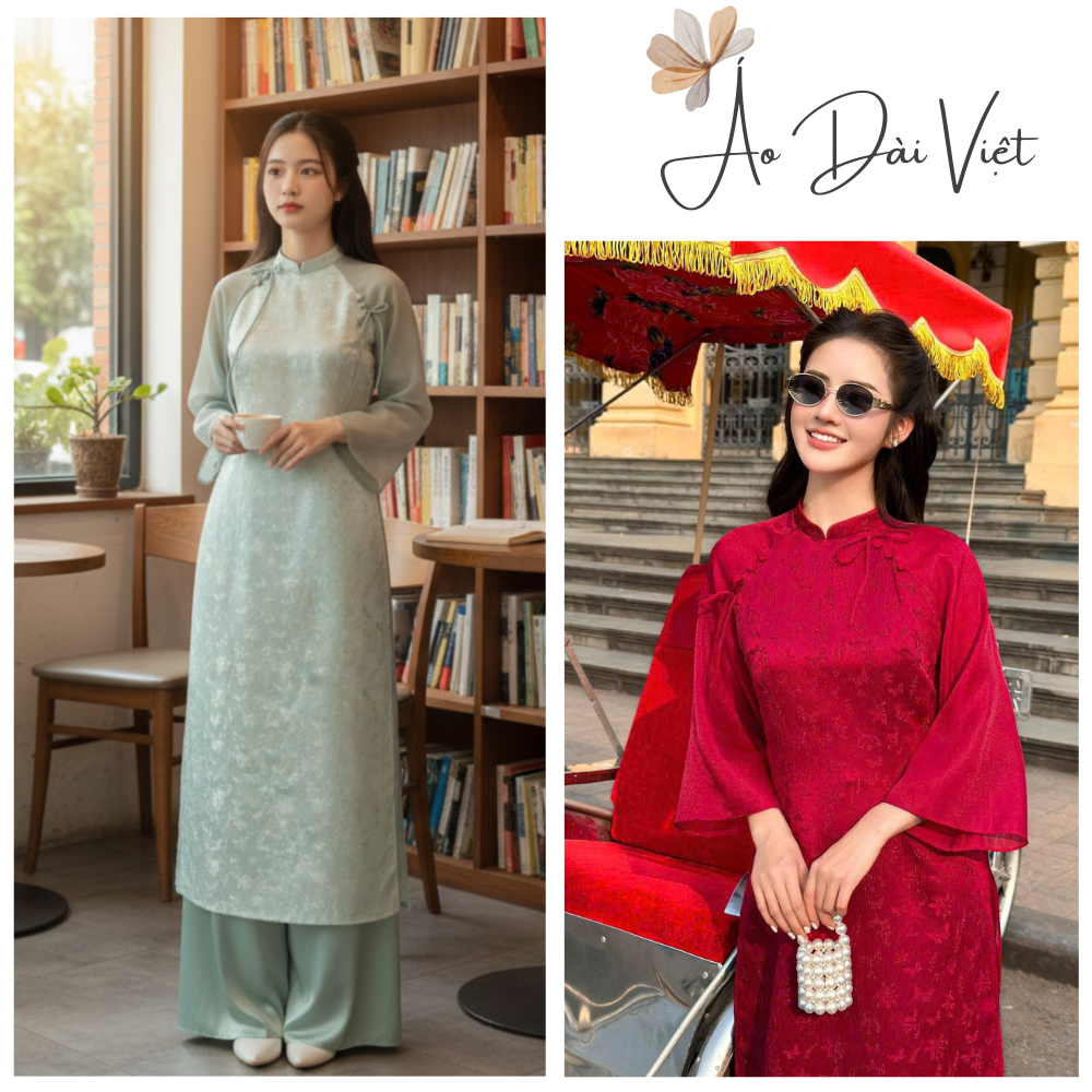 Áo Dài Dáng Suông “THANH YÊN" Vải Gấm Mềm Tay Voan Loe Nhẹ Nhàng - Áo Dài Việt