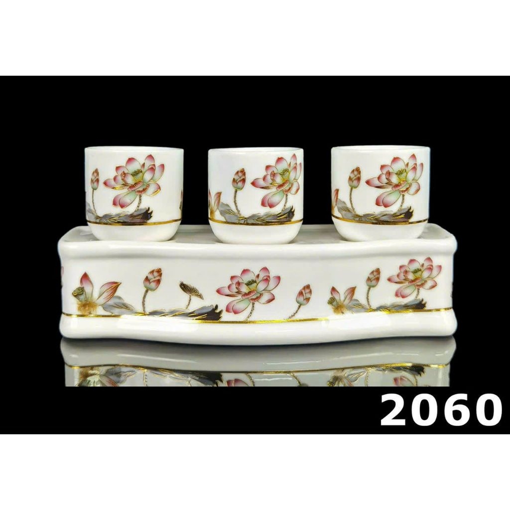 Bộ chung 3 ly,5 ly hoa sen cao cấp 2060 đựng nước thờ cúng