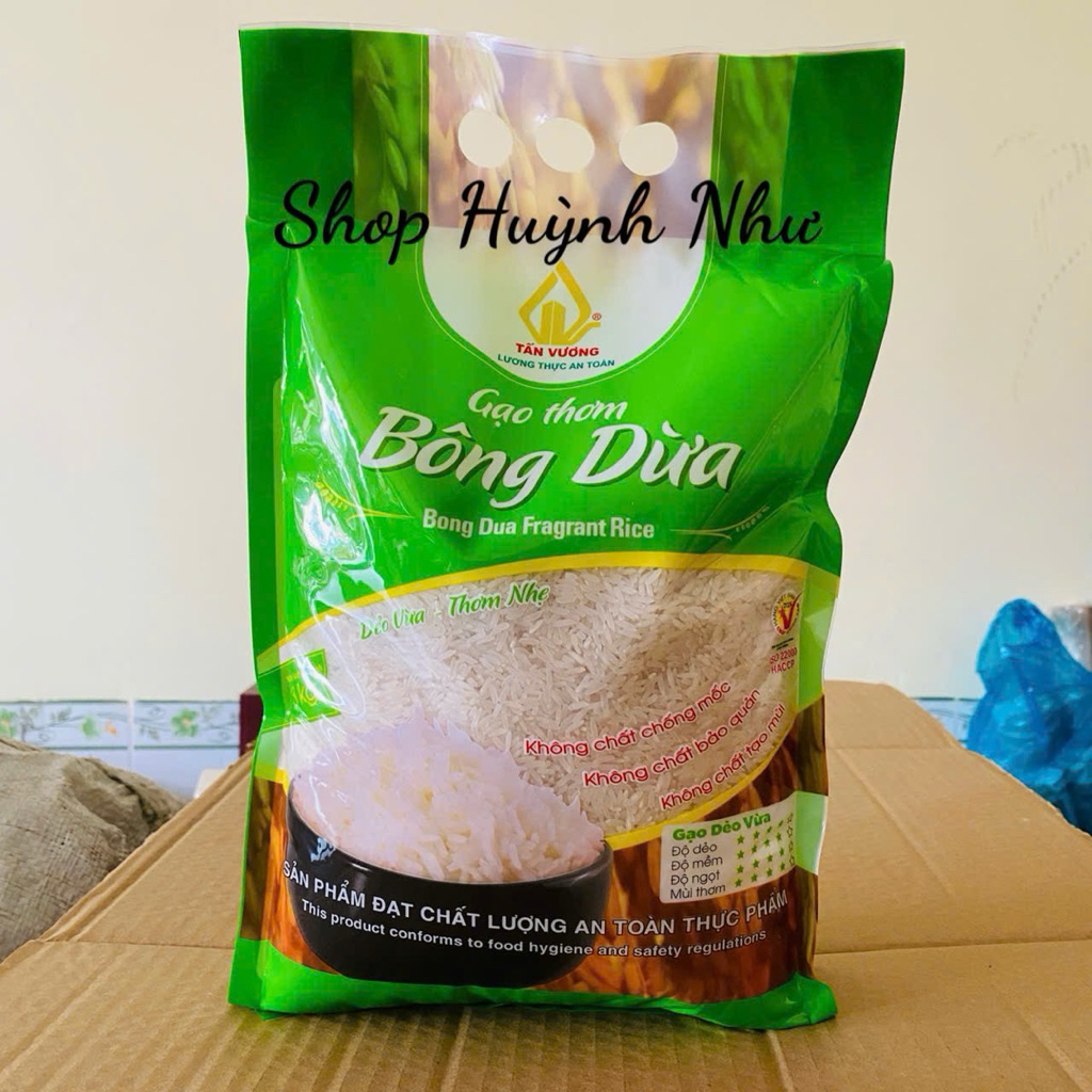 [CHÍNH HÃNG][Túi 3kg] Gạo thơm Bông Dừa Tấn Vương túi 3kg dẻo vừa thơm ngon