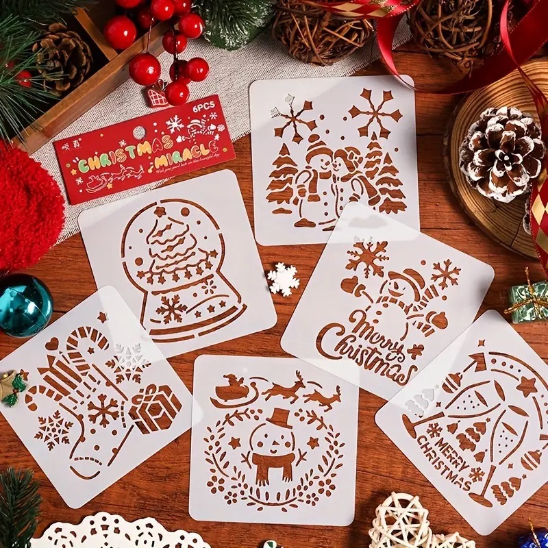 Bộ 6 khuôn rỗng mẫu vẽ tranh tô màu trang trí Noel, giáng sinh kích thước 10 x 10cm