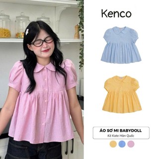  Áo Sơ Mi Babydoll Kẻ Kate Hàn Quốc Sunny Top  Tay Bồng Dễ Thương Mùa Hè AMN015 