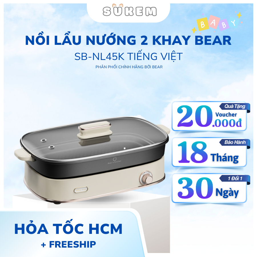 Nồi Lẩu Đa Năng Bear 4,5L 6 Chức Năng Nấu Chiên Nướng Lẩu Nấu Hầm Ninh Tiết Kiệm Điện SB-NL45K