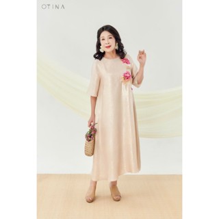  Đầm nữ thiết kế OTINA FASHION  Đầm Đông Liên - kim sa trắng sen hồng 