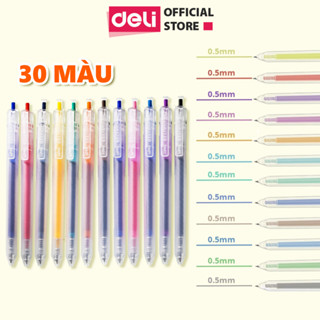 [30 MÀU MỚI] Bút Bi Nước Mực Gel Bấm Nhiều Màu Nhanh Khô 0.5mm Deli-Viết Bi Học Sinh Văn Phòng Mực Đều Lâu Hết Mực EG118