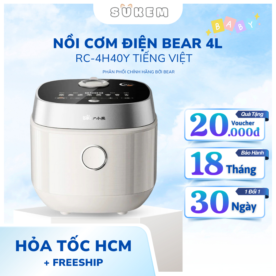Nồi Cơm Điện Bear 1.5L Nồi Cơm Điện Tử Lòng Nồi Gang Tráng Men Độ Bền Cao RC-4H40Y