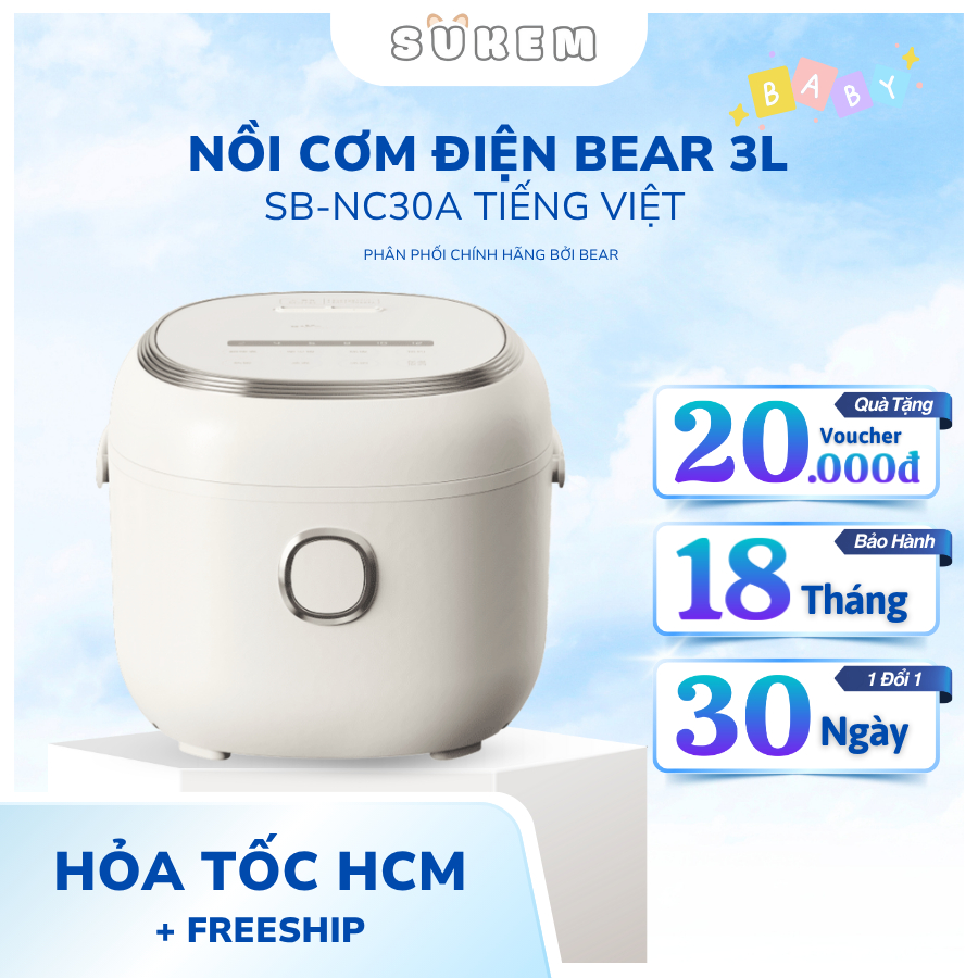 Nồi Cơm Điện Tử Bear Lòng Nồi 5 Lớp Đa Năng Nấu Cơm Nấu Cháo Hầm Hấp Hâm Nóng SB-NC30A