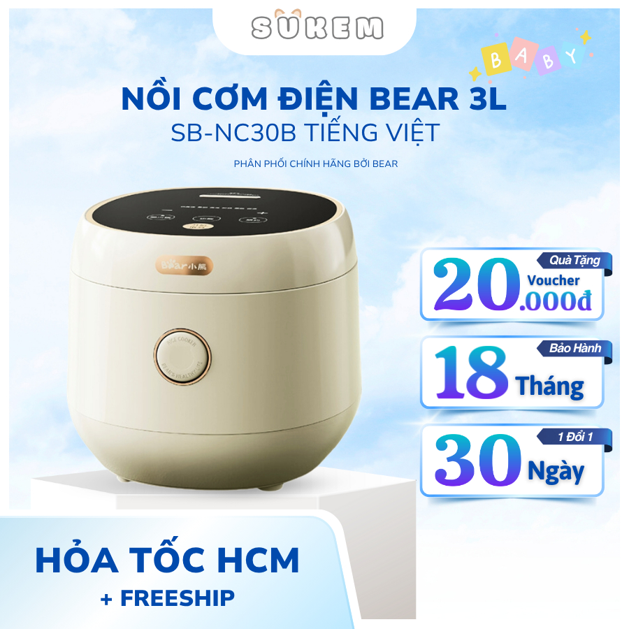 Nồi Cơm Điện Tử Bear 3L Tiếng Việt Lòng Nồi 6 Lớp Nấu Cơm Nấu Cháo Hầm Hấp Hâm Nóng Hẹn Giờ SB-NC30B