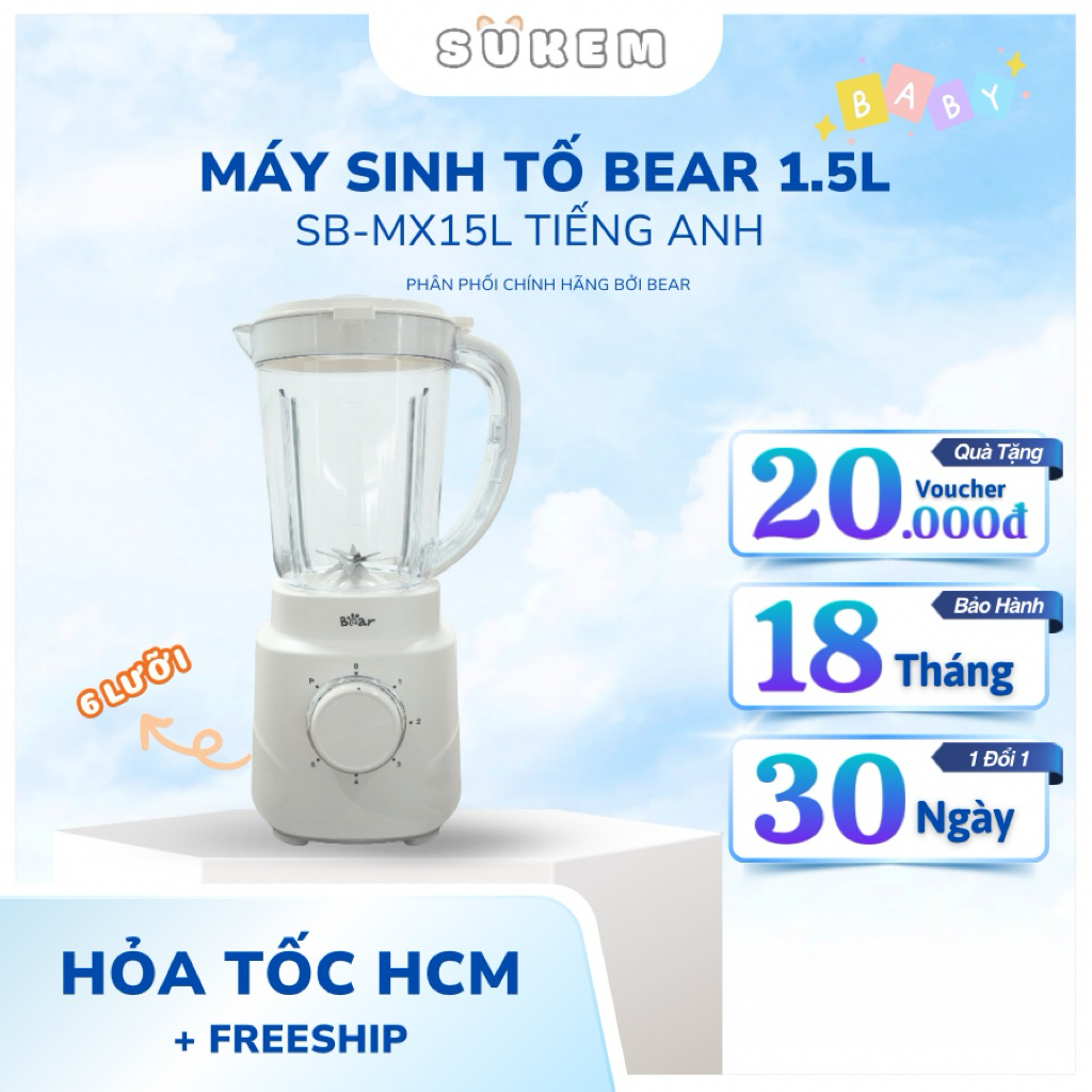 Máy Xay Sinh Tố 1,5L Bear 2 Cối Máy Xay Thịt Máy Xay Tỏi Ớt Đa Năng SB-MX15L