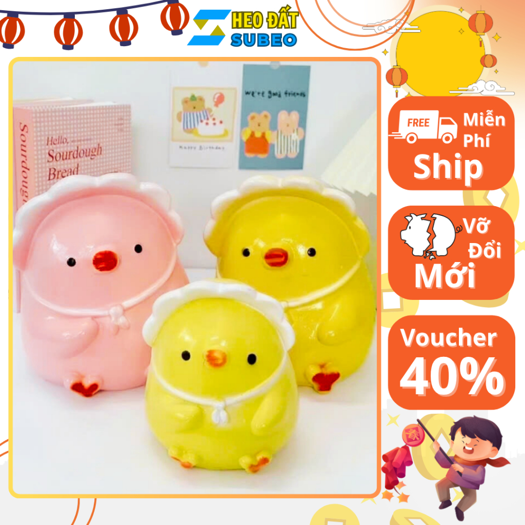 Heo đất ống heo tiết kiệm tiền gà con mini, lợn đất tiết kiệm trang trí quà tặng - Heo Đất Subeo