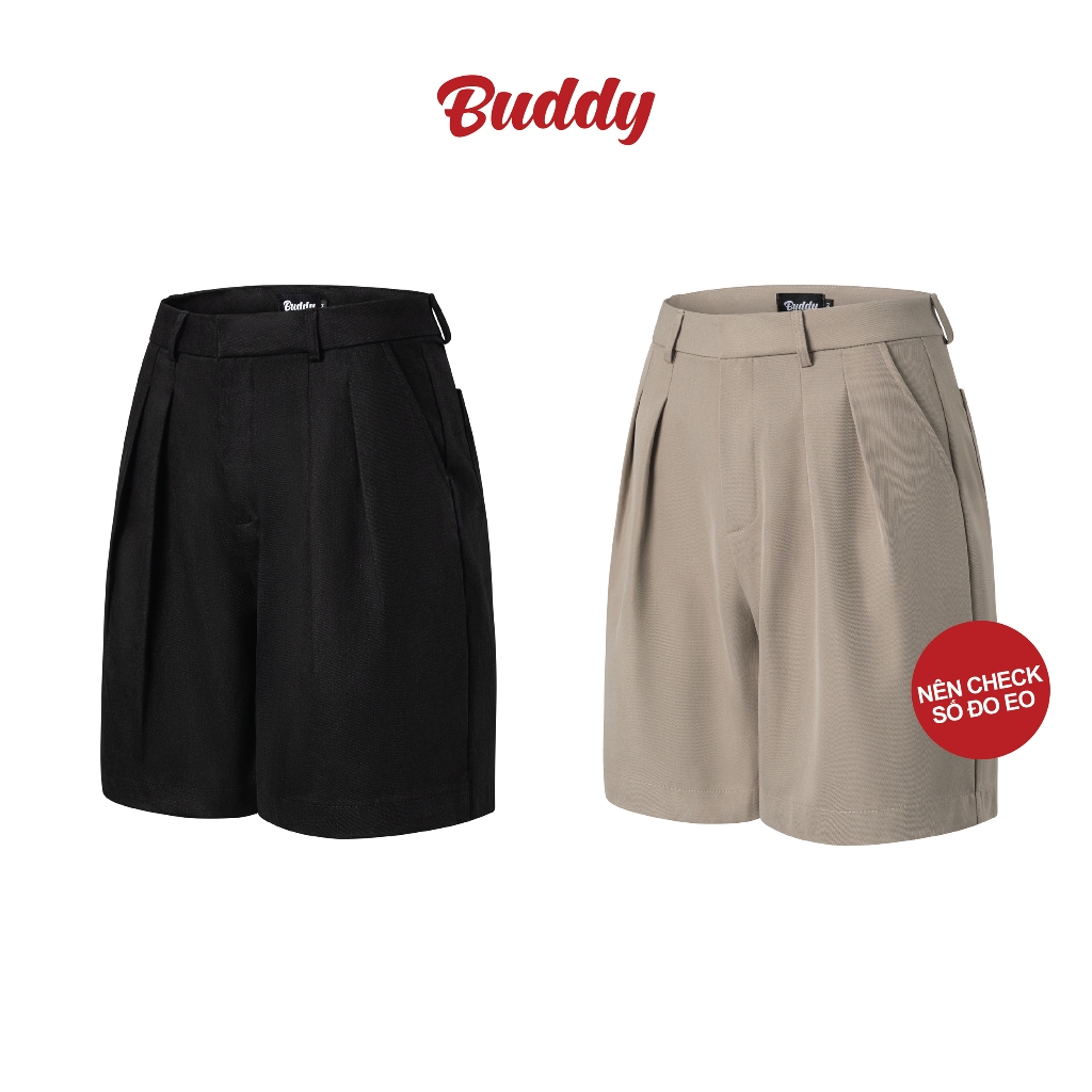 [BUDDY] Quần short âu vải kaki Hàn xếp li form form chữ A trên gối - LIX SHORTS